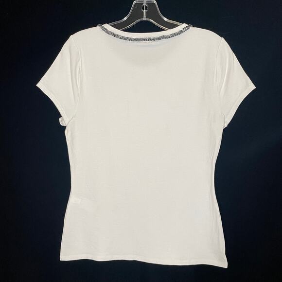 White House Black Market‎ Tee Rhinestone Bow Neckline Embellished Party S - Picture 4 of 4